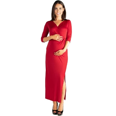 24seven Comfort Appare Fitted V-Neck Maxi Masternity Dress - Image 5