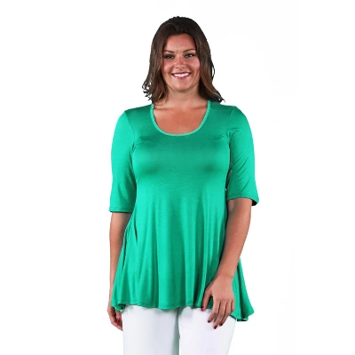 24seven Comfort Apparel Womens Plus Size Elbow Swing Tunic Top - Image 8