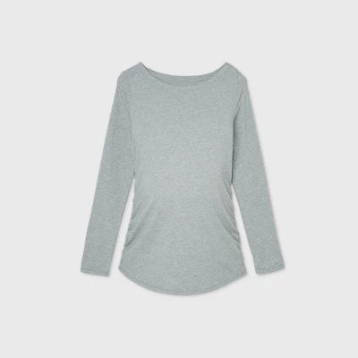 Long Sleeve Boat Neck Side Shirred Maternity T-Shirt - Isabel Maternity By Ingrid & Isabel™ - Image 3
