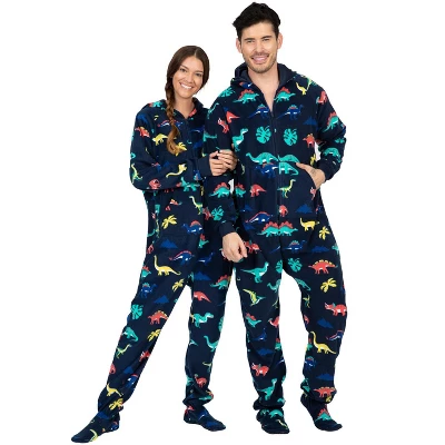 Footed Pajamas - Dinosaur Kingdom Adult Hoodie Fleece Onesie - Image 3