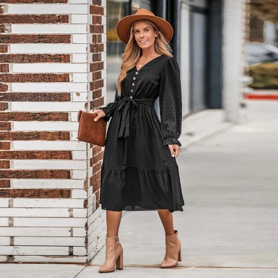 Women's Clip Dot Belted A-Line Midi Dress - Cupshe - Image 3