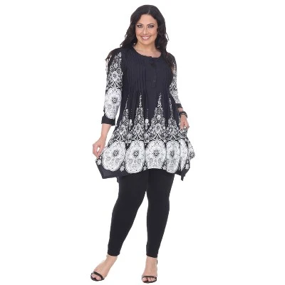 Women's Plus Size 3/4 Sleeve Printed Dulce Tunic Top - White Mark - Image 4