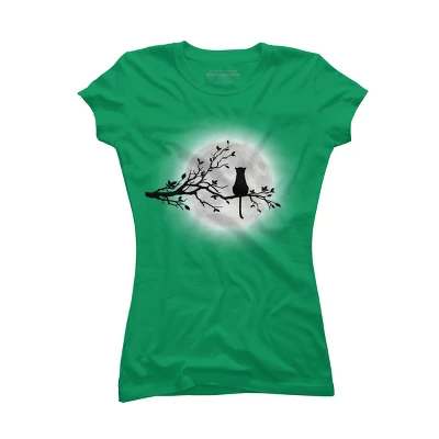 Junior's Design By Humans The Cat And The Moon By Maryedenoa T-Shirt - Image 9