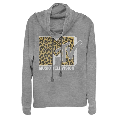 Junior's MTV Cheetah Print Logo Cowl Neck Sweatshirt - Image 4