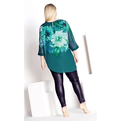 Women's Plus Size Violetta Top - Teal Floral | AVE STUDIO