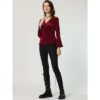 Allegra K Women's V Neck Velvet Blouse Flare Long Sleeve Peplum Top