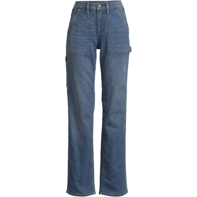 Lands' End Women's Recover High Rise Relaxed Straight Leg Utility Blue Jeans - Image 5