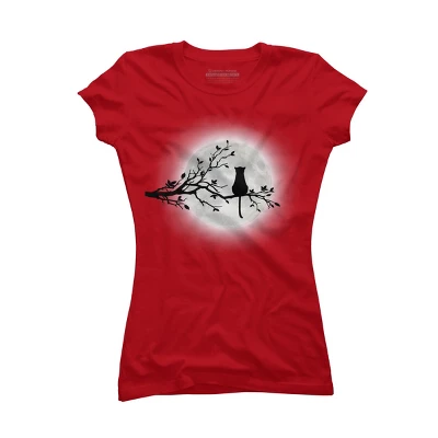 Junior's Design By Humans The Cat And The Moon By Maryedenoa T-Shirt - Image 7