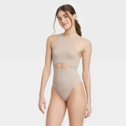 Women's Cut Out Bodysuit - Colsie™ Beige
