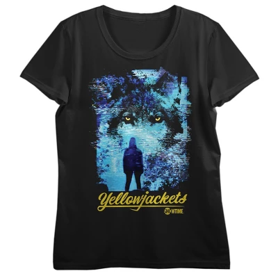 Yellowjackets Blue Wolf Crew Neck Short Sleeve Black Women's T-shirt - Image 2