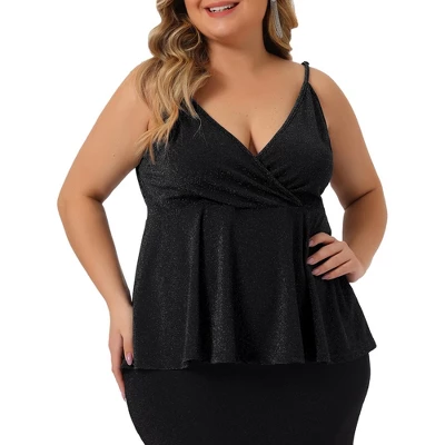 Agnes Orinda Women's Plus Size V Neck Wrap Peplum Sleeveless Ruffle Hem Camisole - Image 5