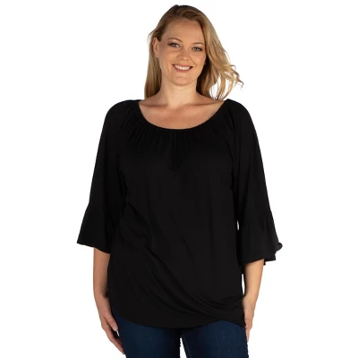 24seven Comfort Apparel Womens Plus Size Bell Sleeve Loose Fit Tunic Top - Image 4