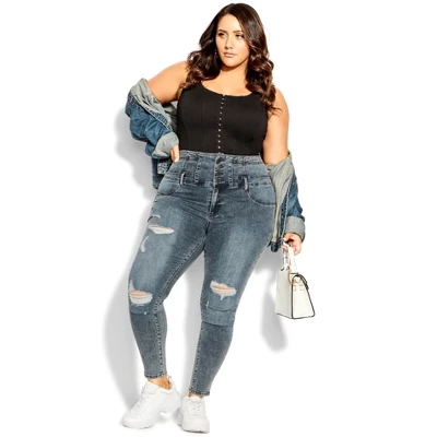 Women's Plus Size Asha Rip Corset Jean - Blue Gray | CITY CHIC