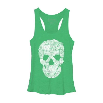 Women's Design By Humans Sketchy Owl Skull By Dinny Racerback Tank Top - Image 8
