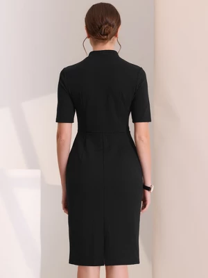 Allegra K Women's Sheath Dress V Neck Short Sleeve Work Office Body-con Midi Dresses - Image 2