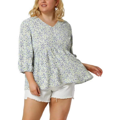 Agnes Orinda Women's Plus Size Babydoll 3/4 Sleeve Floral Flowy Blouse - Image 9