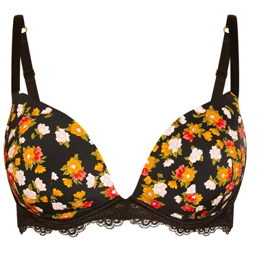 Women's Plus Size Smooth Print Plunge Bra - Black Floral | HIPS & CURVES - Image 2