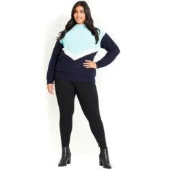 Women's Plus Size Chevron Color Block Sweater - Aqua | EVANS
