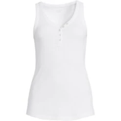 Lands' End Women's 2x2 Rib Henley Tank Top