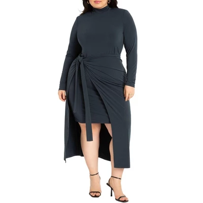 ELOQUII Women’s Plus Size Mockneck Knit Dress With Wrapover Skirt - Image 3