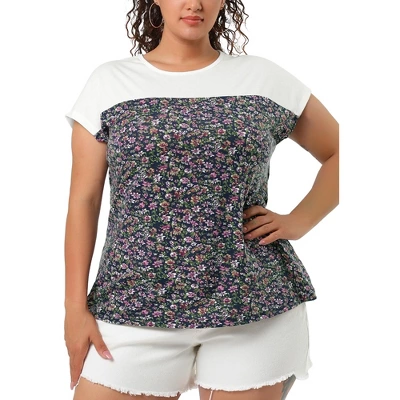Agnes Orinda Women's Plus Size Dolman Sleeve Print Shirt Sheer Floral Summer T-shirts - Image 6