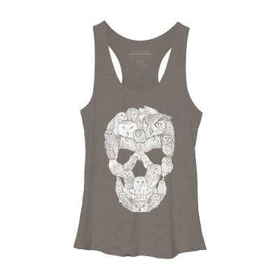 Women's Design By Humans Sketchy Owl Skull By Dinny Racerback Tank Top - Image 4