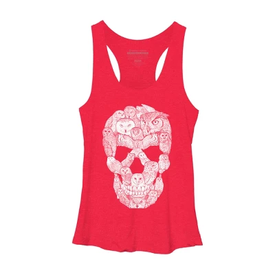Women's Design By Humans Sketchy Owl Skull By Dinny Racerback Tank Top - Image 7