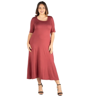 24seven Comfort Apparel Womens Plus Size Elbow Length Sleeve Maxi Dress - Image 5