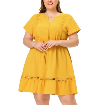 Agnes Orinda Women's Plus Size Elegant Short Sleeve Tie Waist Ruffle Hem At Kness Dresses - Image 8