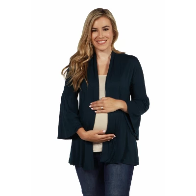 24seven Comfort Apparel Bell Sleeve Flared Open Front Maternity Cardigan - Image 5