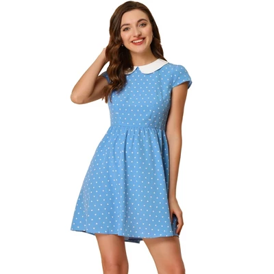 Allegra K Women's Peter Pan Collar Short Sleeves Contrast A-Line Polka Dots Dress - Image 7
