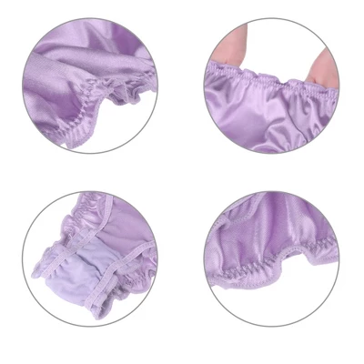 Agnes Orinda Women Plus Mid-Rise Frill Trim Elastic Waist Satin Bikini Purple Thong 1X - Image 3