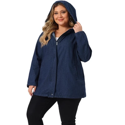 Agnes Orinda Women's Plus Size Layered Drawstring Hood Utility With Pockets Jean Jackets - Image 9