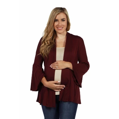 24seven Comfort Apparel Bell Sleeve Flared Open Front Maternity Cardigan - Image 6