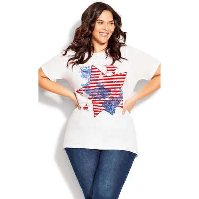 Women's Plus Size Graphic Print Top - White Star | AVENUE - Image 7