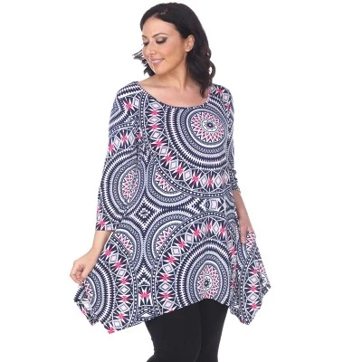 Women's Plus Size 3/4 Sleeve Printed Maji Tunic With Pockets - White Mark - Image 3