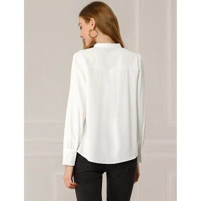 Allegra K Women's Mandarin Collar Office Top Long Sleeve Button Down Shirt - Image 4