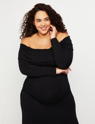 Plus Size Off The Shoulder Maternity Maxi Dress | Motherhood Maternity - Image 2