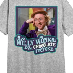 Willy Wonka & The Chocolate Factory Willy And Title Logo Women's Gray Short Sleeve Crew Neck Sleep Shirt