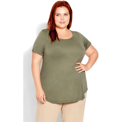 Women's Plus Size Slub Tee - Sage | EVANS - Image 3
