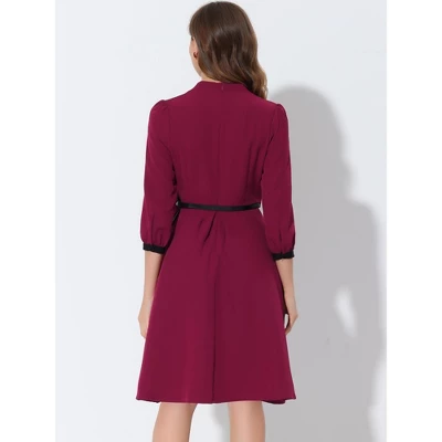 Allegra K Women's A Line Sweetheart Neck 3/4 Sleeve Belt Vintage Cocktail Dresses - Image 3