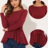 Allegra K Women's Ruffle Peplum Top Elegant Long Sleeve Self Tie Waist Work Blouse Shirt