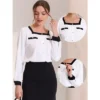 Allegra K Women's Contrast Long Sleeve Button Decor Front Square Neck Elegant Work Blouse