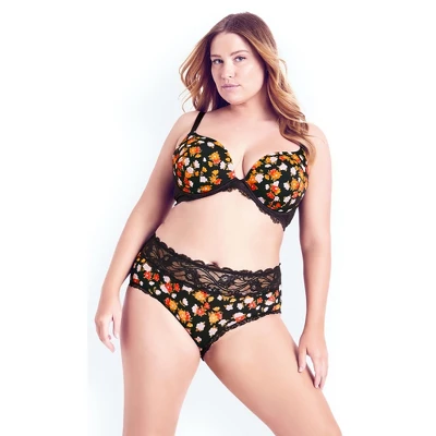 Women's Plus Size Smooth Print Plunge Bra - Black Floral | HIPS & CURVES - Image 3