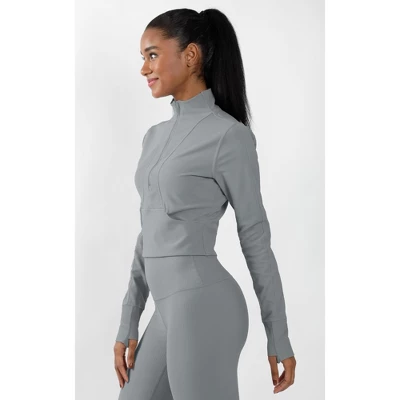 90 Degree By Reflex Interlink Ribbed Half Zip Long Sleeve Crop Top - Image 4