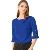 Allegra K Women's Ruffle Half Sleeve Casual Tops Button Solid Blouse Top
