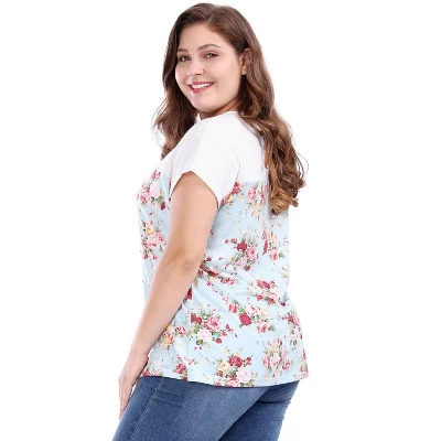 Agnes Orinda Women's Plus Size Dolman Sleeve Print Shirt Sheer Floral Summer T-shirts - Image 3