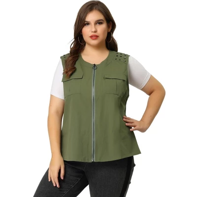 Agnes Orinda Women's Plus Size Anorak Jacket Zip Up Lightweight Sleeveless Utility Vest - Image 3