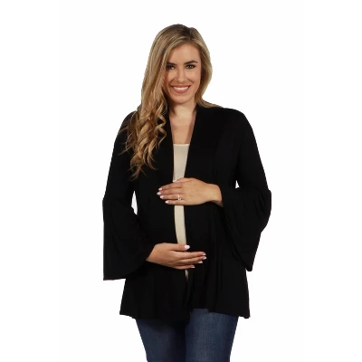 24seven Comfort Apparel Bell Sleeve Flared Open Front Maternity Cardigan - Image 4