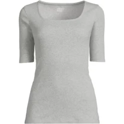 Lands' End Women's Elbow Sleeve 2x2 Rib Square Neck T-shirt